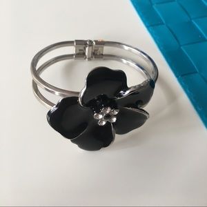 Black & Silver New York & Company Flower Bracelet